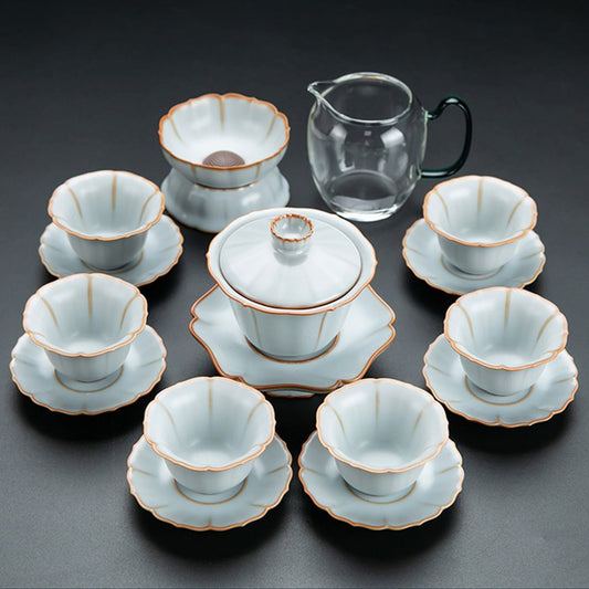 Ruyao Flower Tea Set | Petal Shape Jade Glaze Crackle