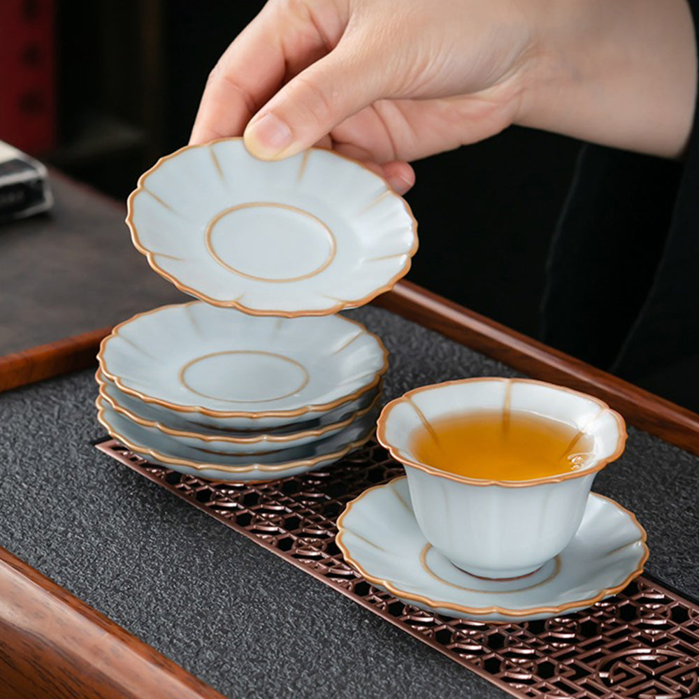 Ruyao Flower Tea Set | Petal Shape Jade Glaze Crackle