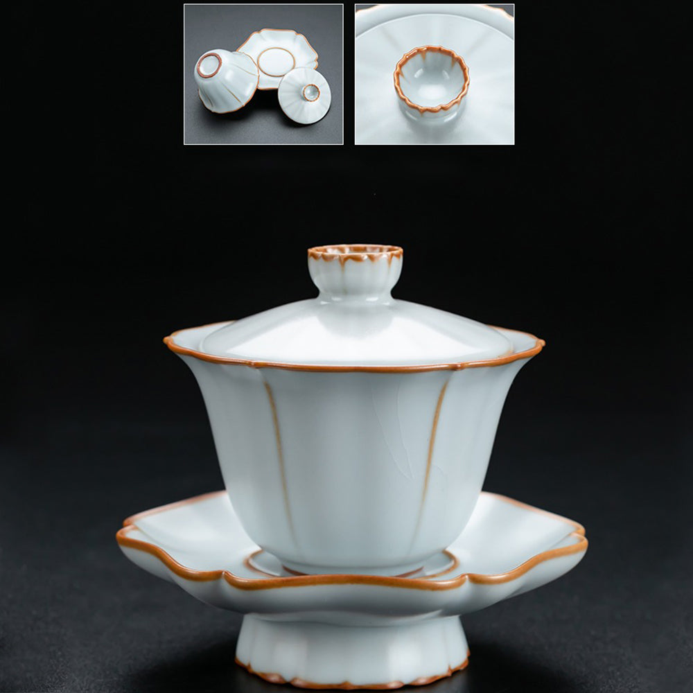 Ruyao Flower Tea Set | Petal Shape Jade Glaze Crackle