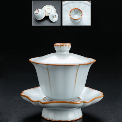 Ruyao Flower Tea Set | Petal Shape Jade Glaze Crackle