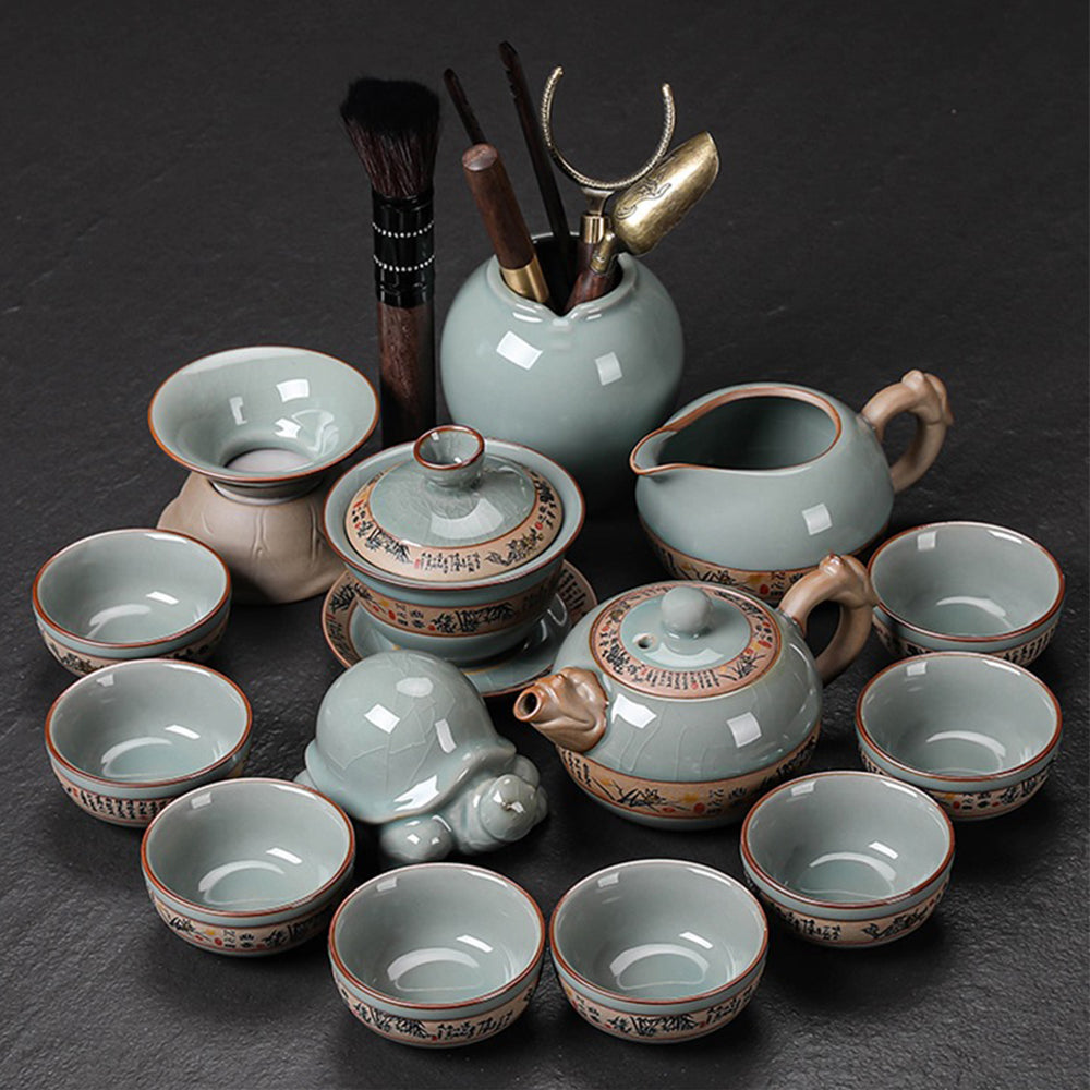 Ge Kiln Ice Crack Tea Set Gift Box, Bamboo Hand-Painted