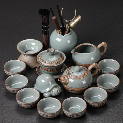 Ge Kiln Ice Crack Tea Set Gift Box, Bamboo Hand-Painted