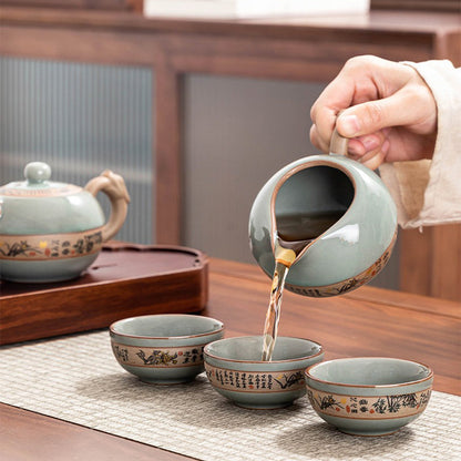 Ge Kiln Ice Crack Tea Set Gift Box, Bamboo Hand-Painted