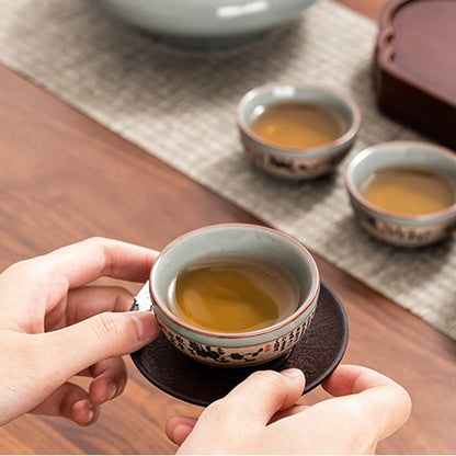 Ge Kiln Ice Crack Tea Set Gift Box, Bamboo Hand-Painted