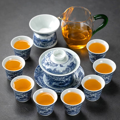 Kung Fu Tea Set Qingming Porcelain Gaiwan 11-Piece
