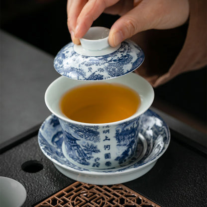 Kung Fu Tea Set Qingming Porcelain Gaiwan 11-Piece