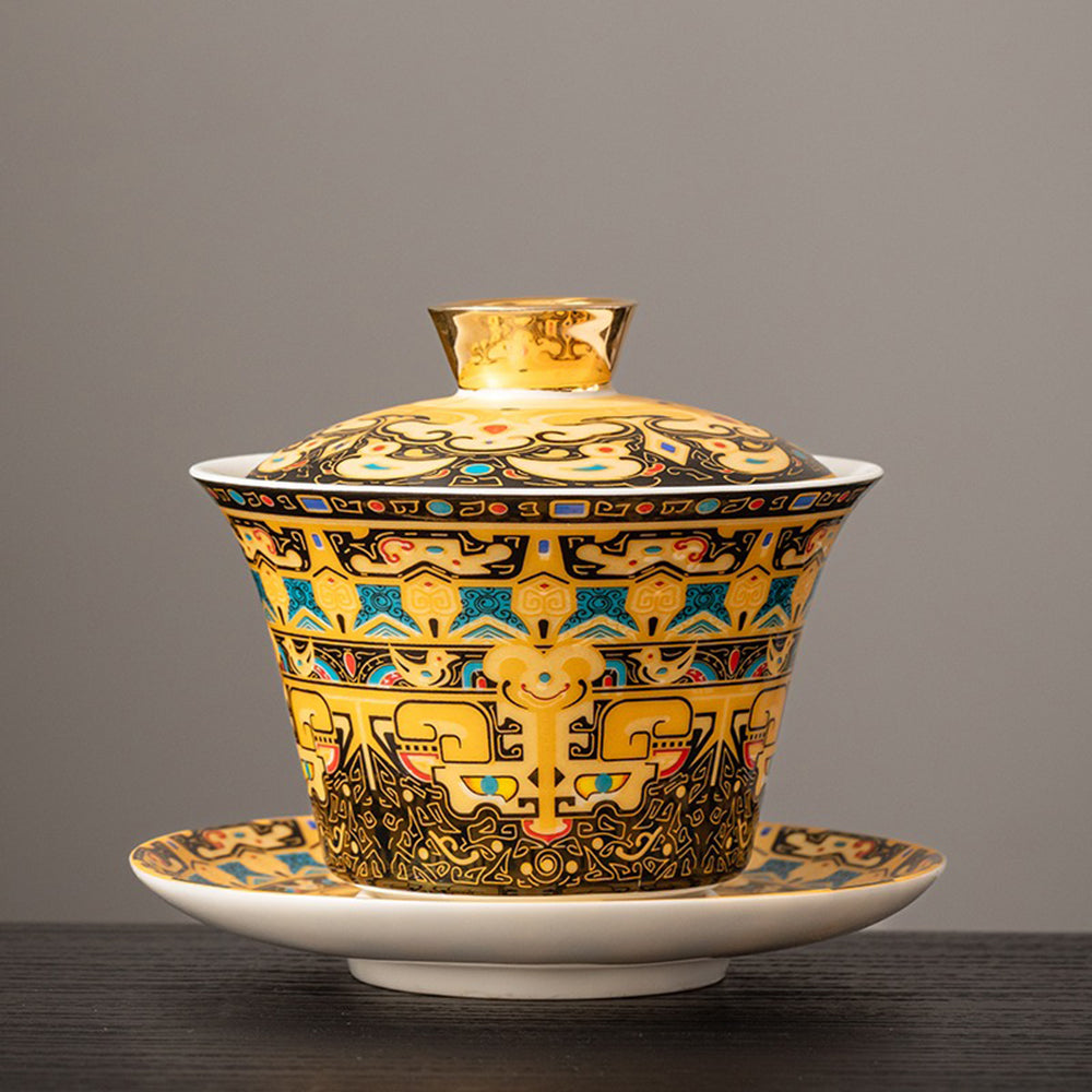 Gaiwan Tea Cup Thangka Enamel Porcelain | 135ml Lidded