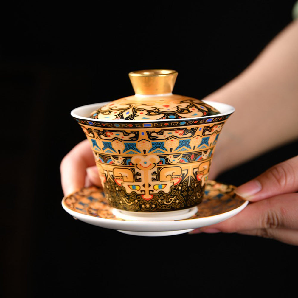 Gaiwan Tea Cup Thangka Enamel Porcelain | 135ml Lidded