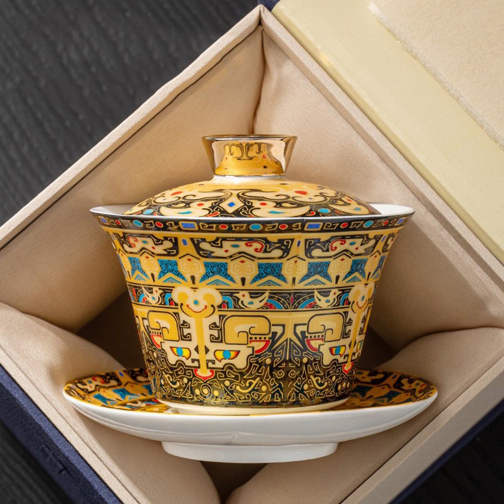 Gaiwan Tea Cup Thangka Enamel Porcelain | 135ml Lidded