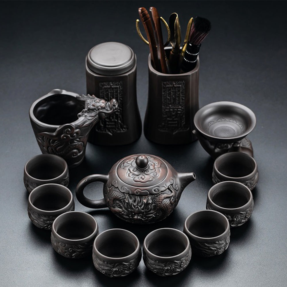 Dragon Tea Set Purple Clay Gongfu 8 Cups Complete Gift