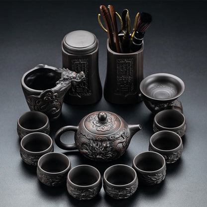 Dragon Tea Set Purple Clay Gongfu 8 Cups Complete Gift