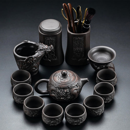 Dragon Tea Set Purple Clay Gongfu 8 Cups Complete Gift