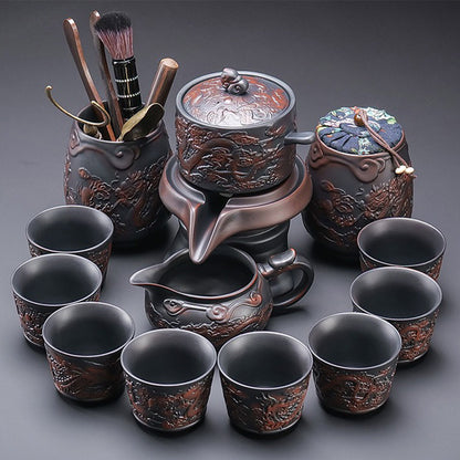 Automatic Gongfu Tea Set – Purple Clay Dragon & Phoenix 11-Pc