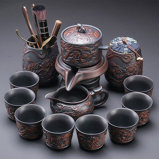 Automatic Gongfu Tea Set – Purple Clay Dragon & Phoenix 11-Pc
