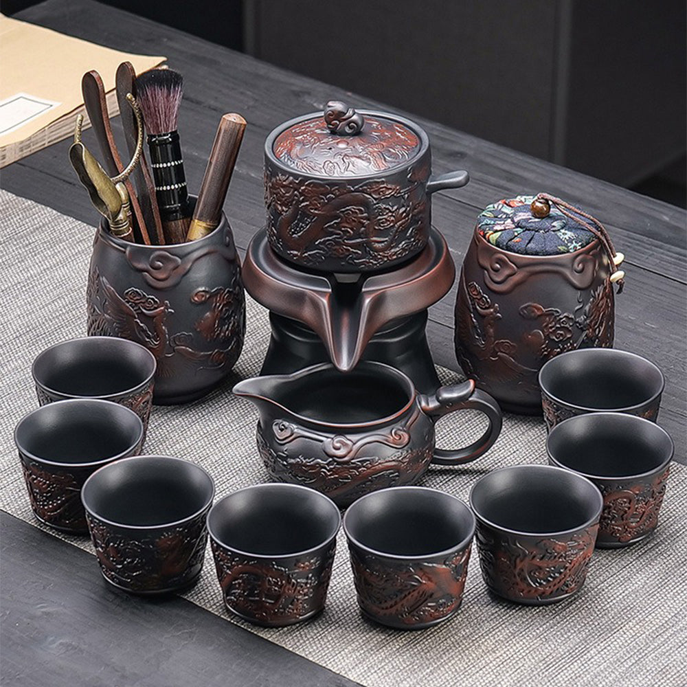 Automatic Gongfu Tea Set – Purple Clay Dragon & Phoenix 11-Pc