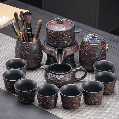 Automatic Gongfu Tea Set – Purple Clay Dragon & Phoenix 11-Pc