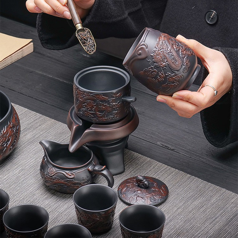 Automatic Gongfu Tea Set – Purple Clay Dragon & Phoenix 11-Pc