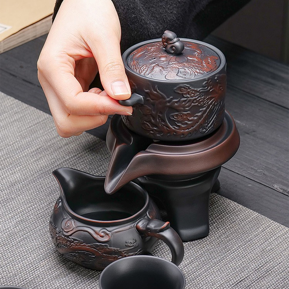 Automatic Gongfu Tea Set – Purple Clay Dragon & Phoenix 11-Pc