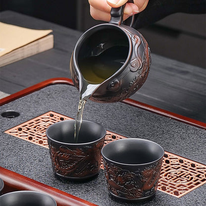 Automatic Gongfu Tea Set – Purple Clay Dragon & Phoenix 11-Pc