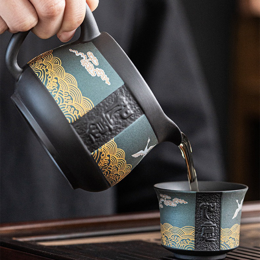 Automatic Gongfu Tea Set – Cranes & Auspicious Clouds 11-Pc