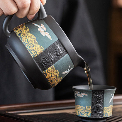 Automatic Gongfu Tea Set – Cranes & Auspicious Clouds 11-Pc