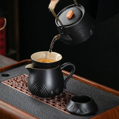 Japanese Black Pottery Tea Set Mountain Zen Gaiwan 14-Piece