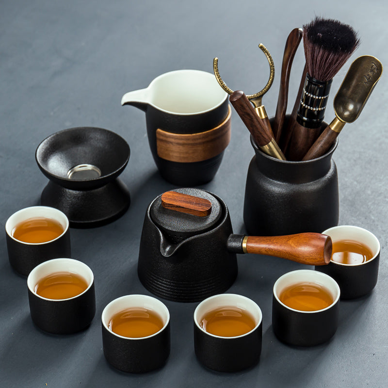 Gongfu Tea Set Japanese Minoyaki Black Pottery 13-Piece Zen