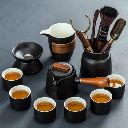 Gongfu Tea Set Japanese Minoyaki Black Pottery 13-Piece Zen