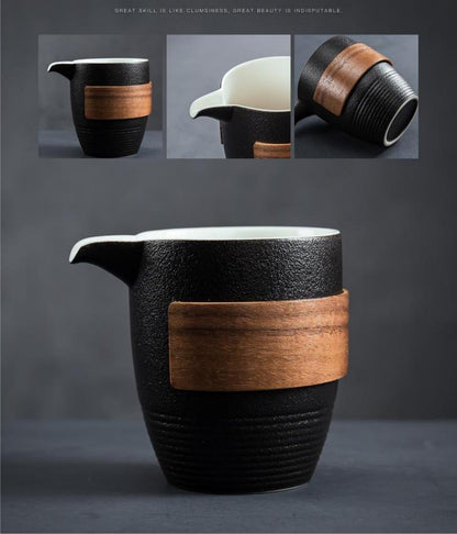 Gongfu Tea Set Japanese Minoyaki Black Pottery 13-Piece Zen