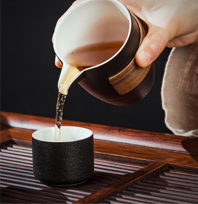 Gongfu Tea Set Japanese Minoyaki Black Pottery 13-Piece Zen