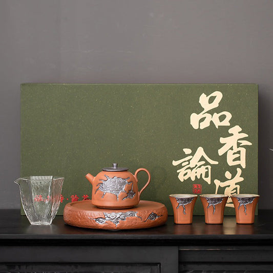 Pottery Gongfu Tea Set | Auspicious Cloud Japanese Style