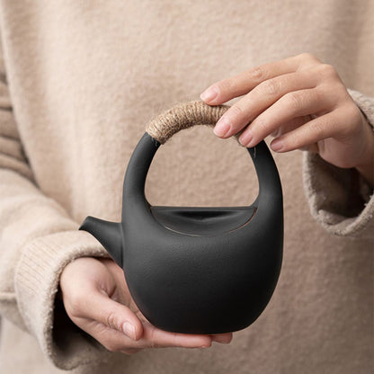 Japanese Black Pottery Tea Set with Warmer 7-Piece