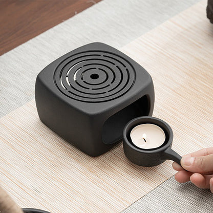 Japanese Black Pottery Tea Set with Warmer 7-Piece