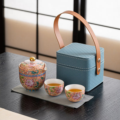 Enamel Porcelain Travel Tea Set with Waterproof Bag
