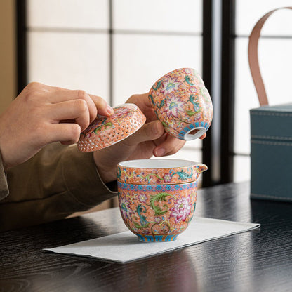 Enamel Porcelain Travel Tea Set with Waterproof Bag