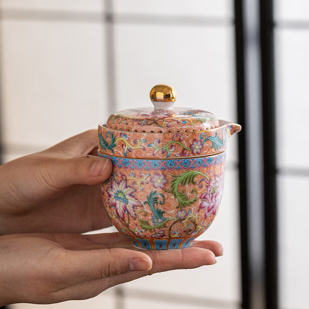 Enamel Porcelain Travel Tea Set with Waterproof Bag
