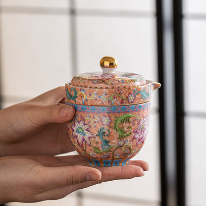 Enamel Porcelain Travel Tea Set with Waterproof Bag