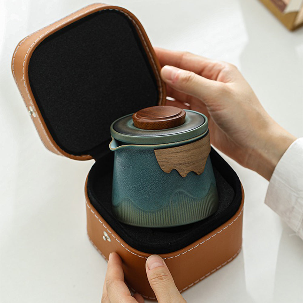 Travel Tea Set | Kiln-Change Blue Glaze Teapot & 3 Cups