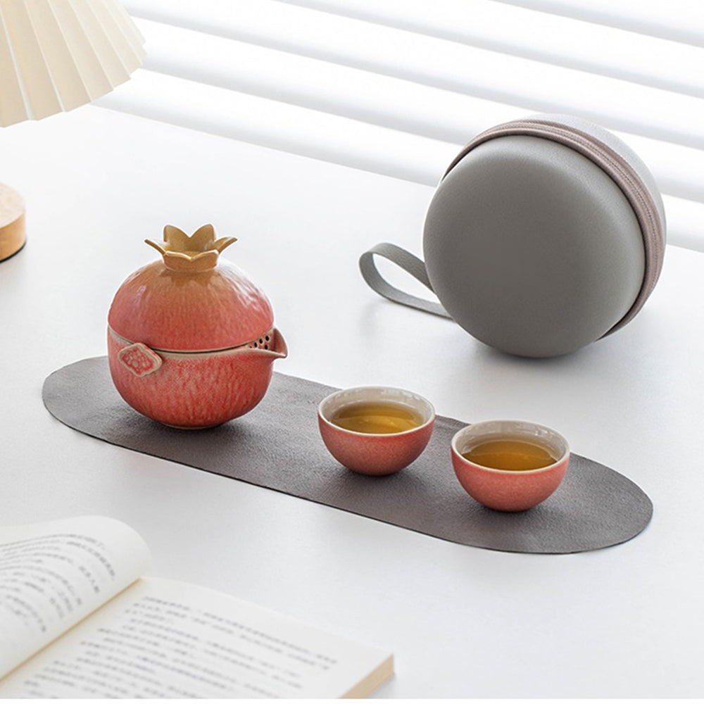 Travel Tea Set Pomegranate Ceramic – Teapot 2 Cups Master Cup & Bag