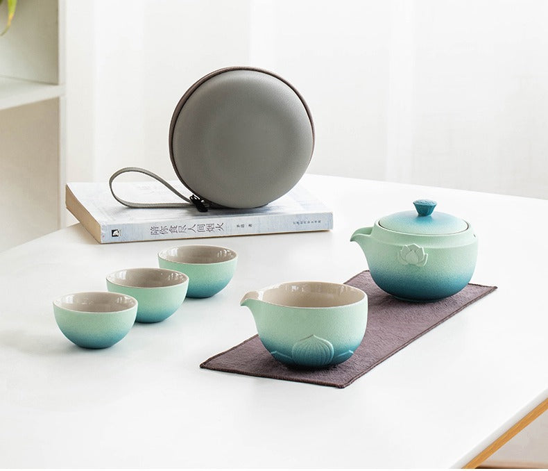 Travel Tea Set Lotus Shiboridashi Ceramic Portable
