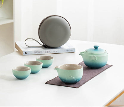 Travel Tea Set Lotus Shiboridashi Ceramic Portable
