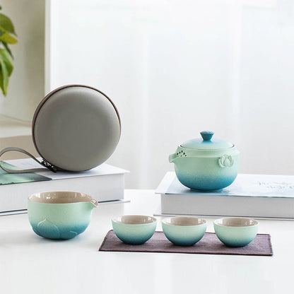 Travel Tea Set Lotus Shiboridashi Ceramic Portable
