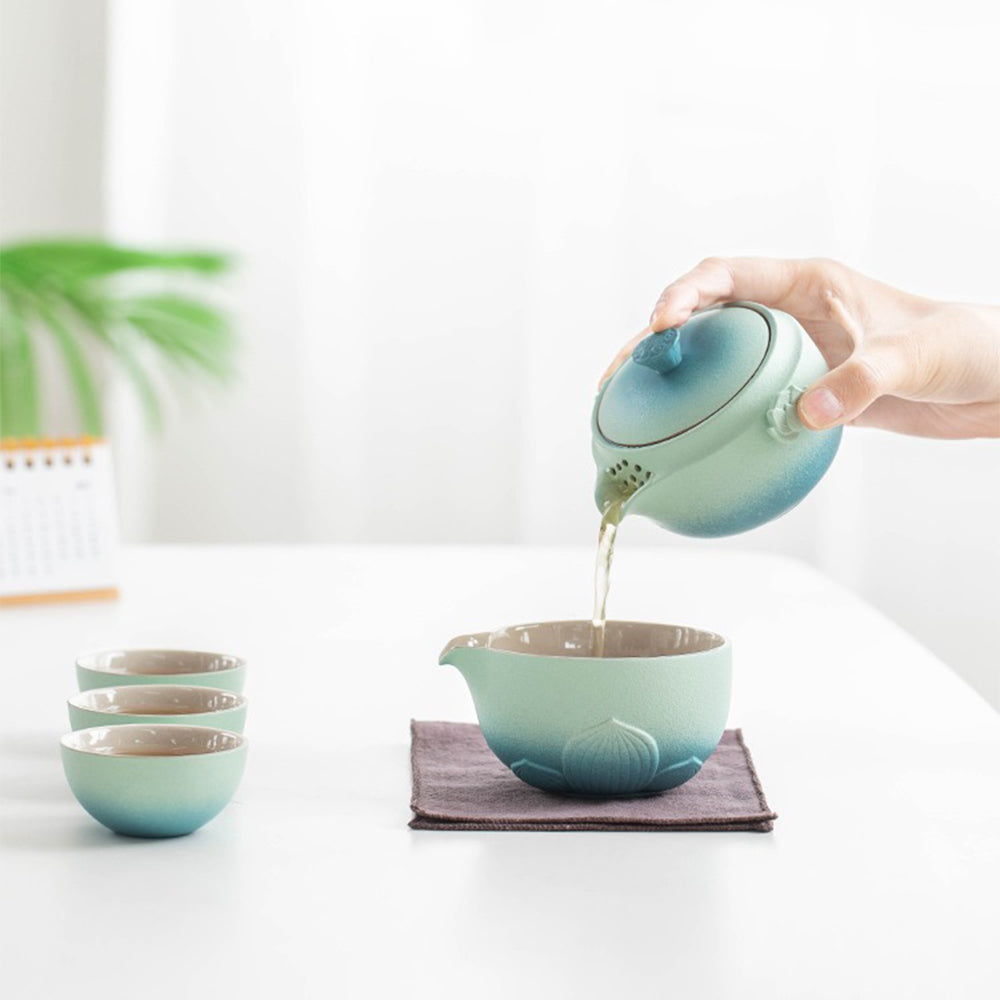 Travel Tea Set Lotus Shiboridashi Ceramic Portable