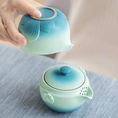 Travel Tea Set Lotus Shiboridashi Ceramic Portable