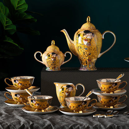 British Bone China Afternoon Tea Set The Kiss 21-Piece Gold