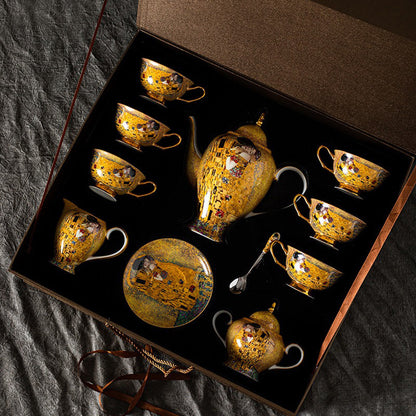 British Bone China Afternoon Tea Set The Kiss 21-Piece Gold