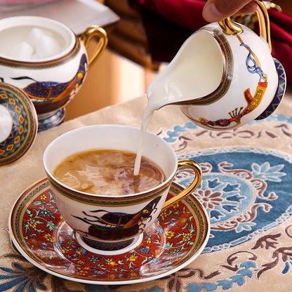 British Bone China Tea Set Galloping Horse 24K Gold 15-Piece