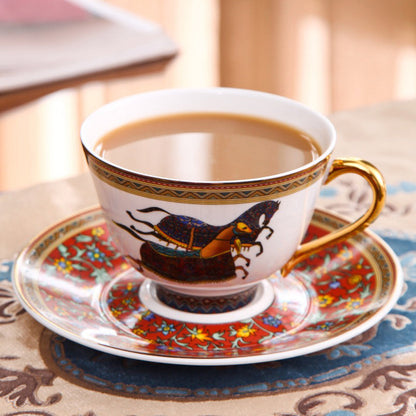 British Bone China Tea Set Galloping Horse 24K Gold 15-Piece