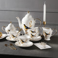 British Bone China Magpie Tea Set Gold Rim 15-Piece Gift Box