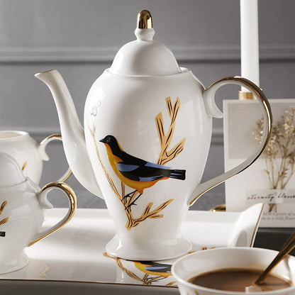British Bone China Magpie Tea Set Gold Rim 15-Piece Gift Box
